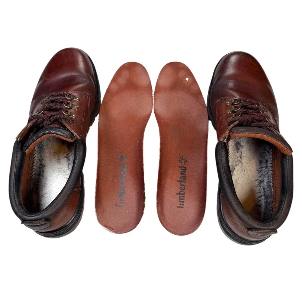 Vintage Timberland Low Oxford Boots Mens 11 Brown Leather Lug Sole Hiking Y2K